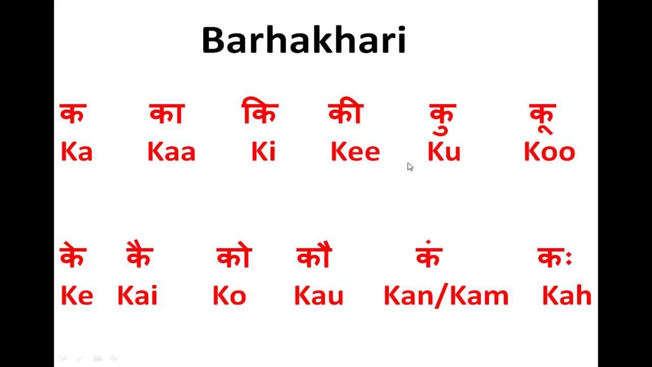 barakhadi marathi to english